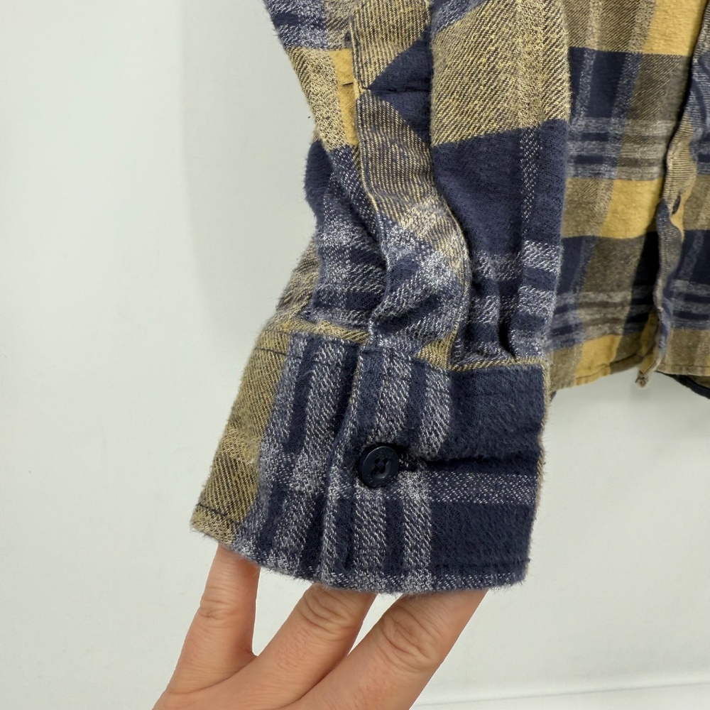 Vans Shirt Men Medium Yellow Blue Plaid Flannel Long Sleeve Button Up Cotton - Picture 2 of 12